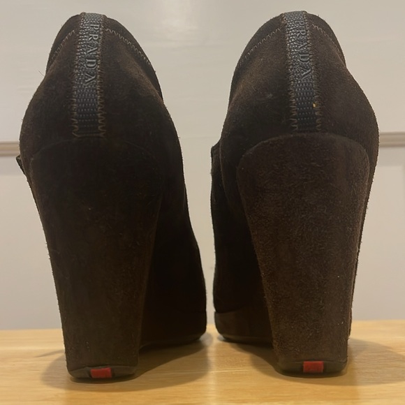 Prada brown suede wedge Mary Janes size 38. Original box. - Picture 3 of 12